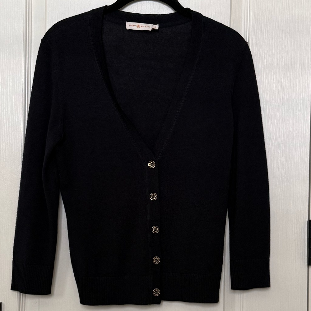 Tory Burch, Celeste Merino Wool Cardigan, Navy, Size S